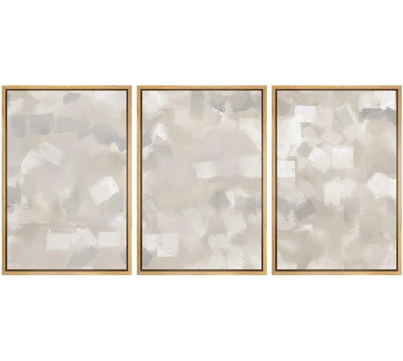 Abstract Muted Beige And Grey Color Blocks Neutral Room Decor Framed Canvas 3 Pieces Print Wall A... | Wayfair North America