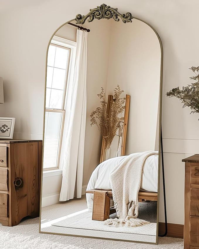 Vintage Full Length Mirror,81"x41" Arched Antique Floor Mirror with Carved Metal Frame,Large Stan... | Amazon (US)
