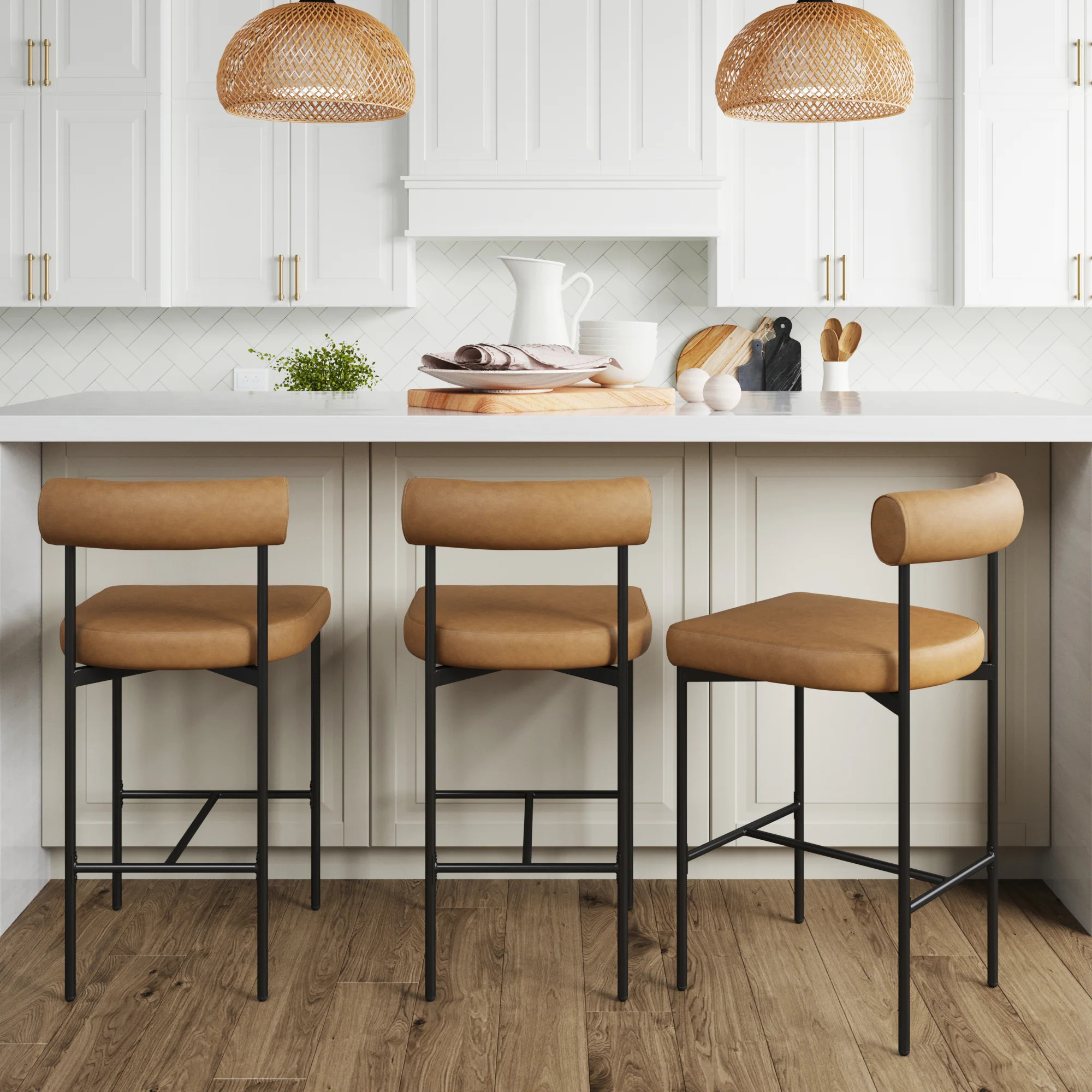 Faux Leather Counter Height Bar Stools Brown (Set of 3) | Nathan James