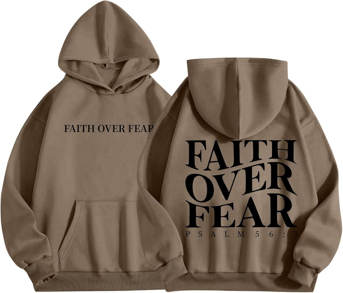 Faith Over Fear Christian Hoodies for Women Jesus Religious Sweatshirt Bible Verse Graphic Pullov... | Amazon (US)