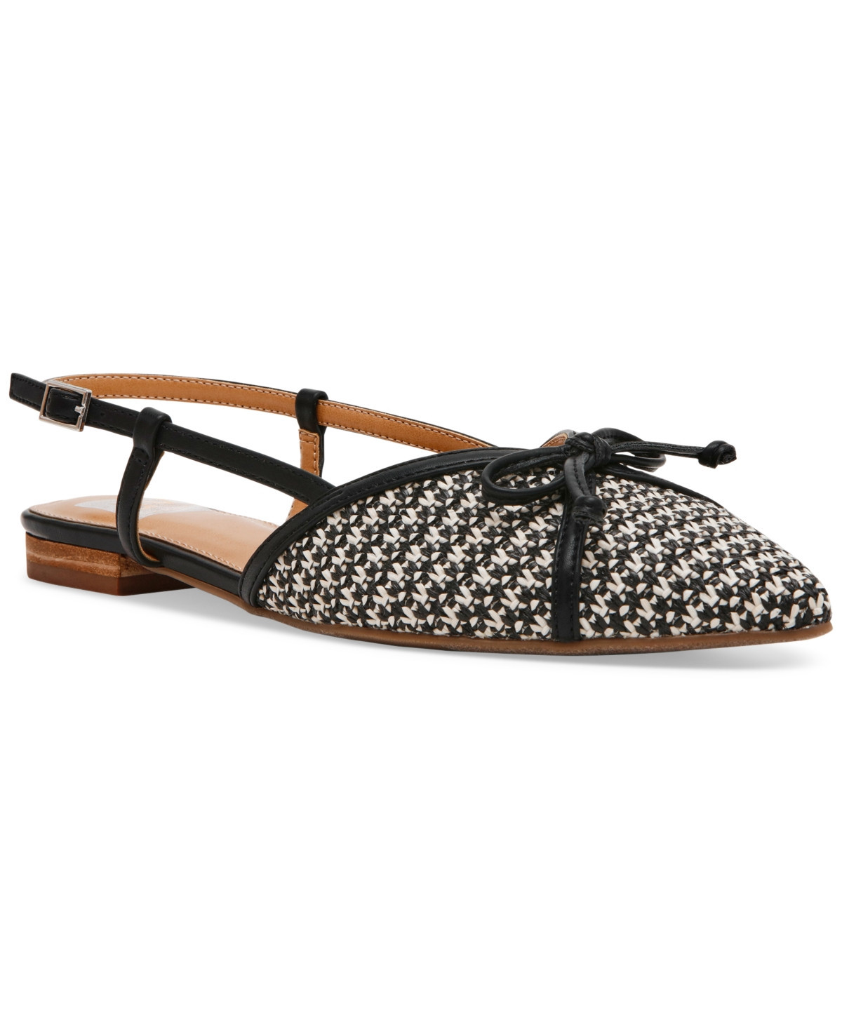 Dv Dolce Vita Women's Carsen Bow Pointed-Toe Slingback Flats - Black/White/Raffia | Macy's