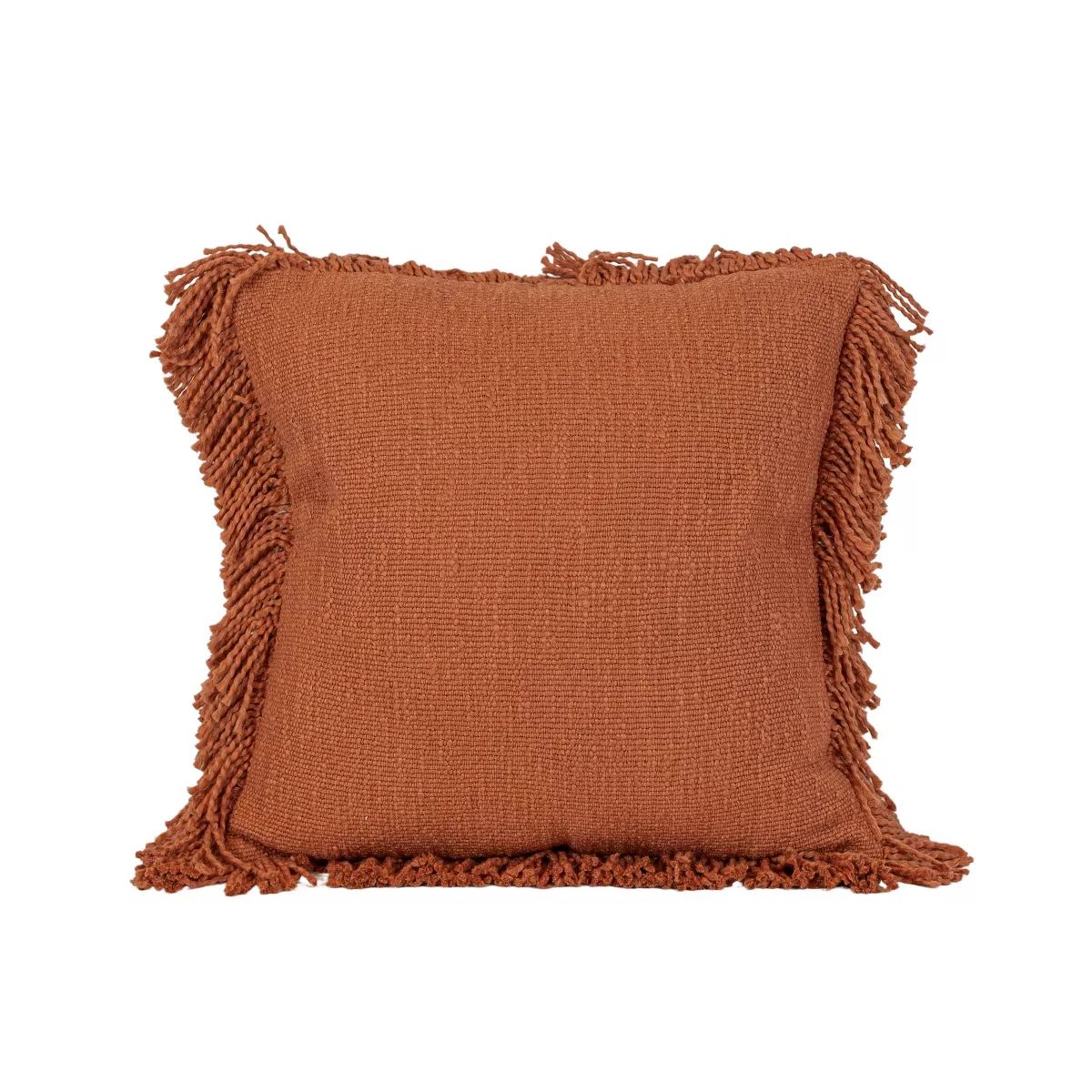 18x18 Inch Hand Woven Rust Yarn Fringe Pillow Cotton With Polyester Fill by Foreside Home & Garde... | Target