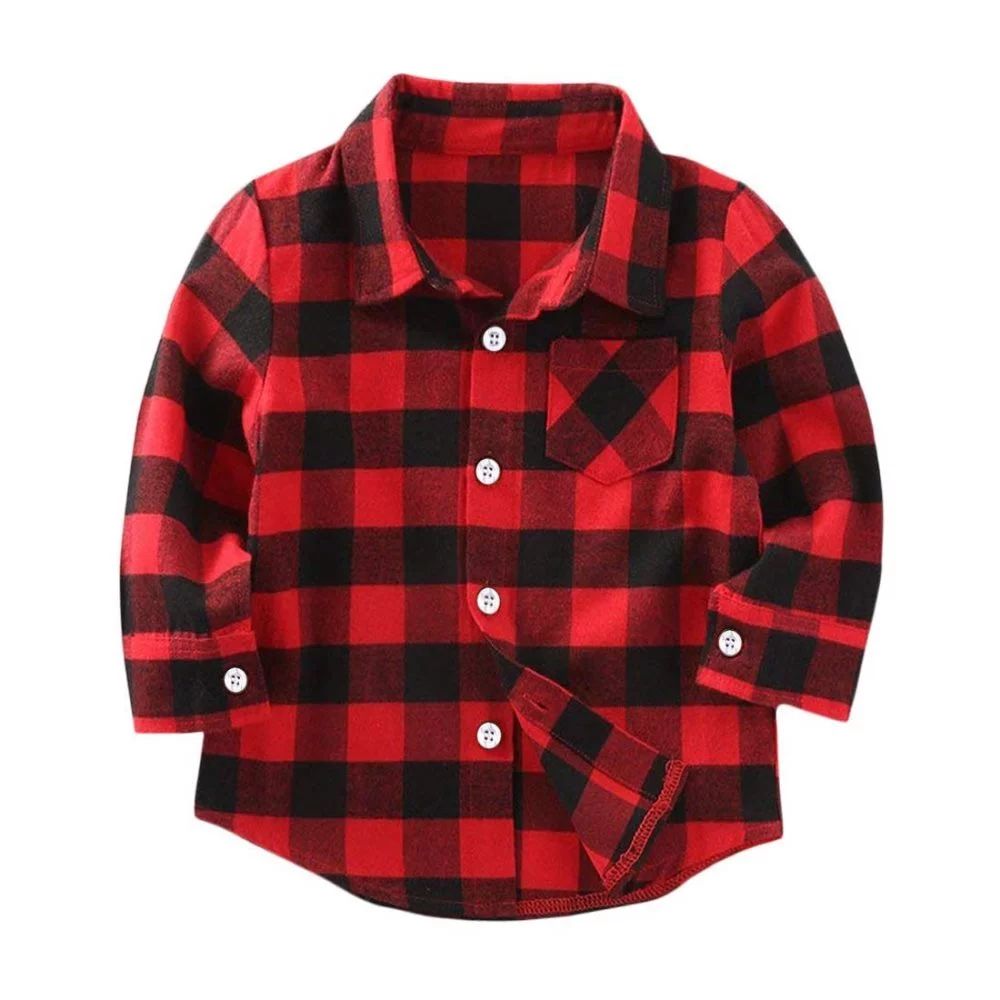 Tiny Cutey Toddler Baby Boy Christmas Red Long Sleeve Button Down Plaid Flannel Shirt,18-24 Month... | Walmart (US)