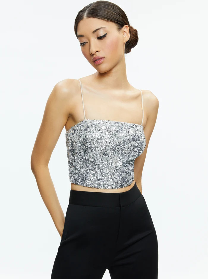 CERESI SEQUIN BANDEAU CROP TOP | Alice + Olivia
