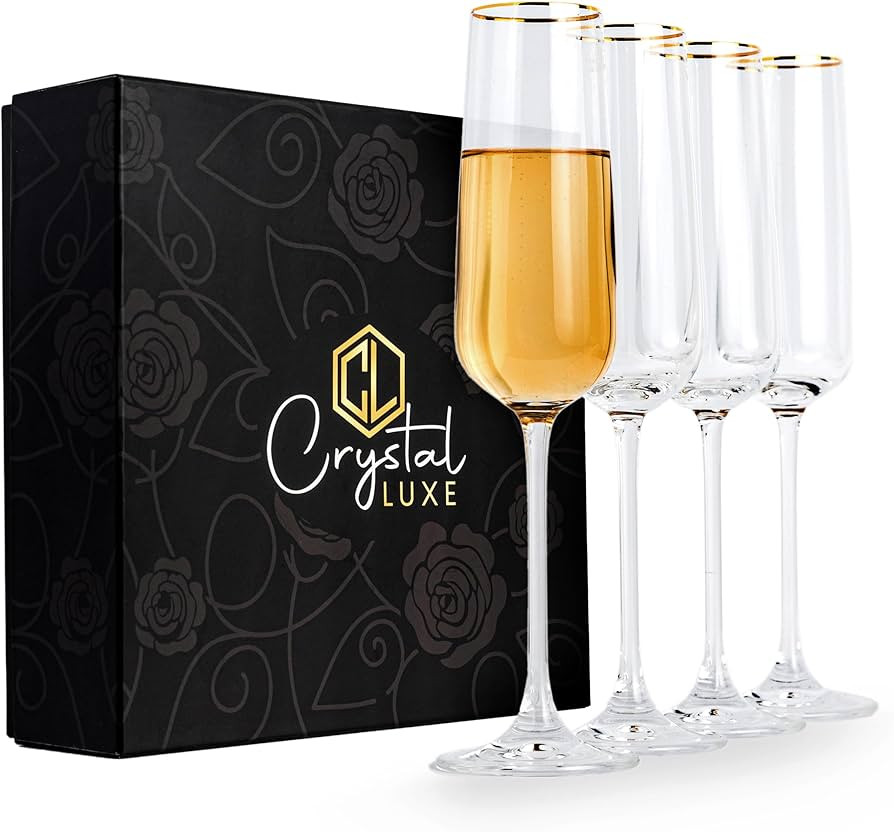 CRYSTAL LUXE Champagne Flutes, 24k Gold Champagne Glasses Set of 4, Hand blown Crystal Champagne ... | Amazon (US)
