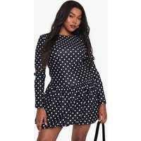 Womens Plus Polka Dot Puffball Mini Dress - Black - 24 | boohoo (US & Canada)