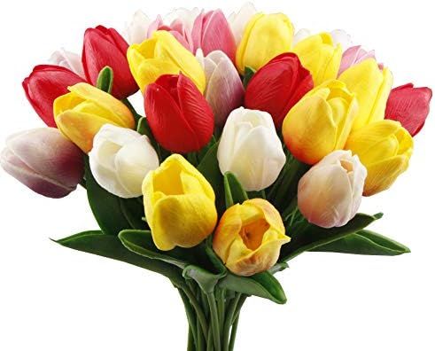 28 Pack Artificial Tulip Flowers PU Tulips Fake Flowers Arrangement Wedding Bouquets for Home Roo... | Amazon (US)