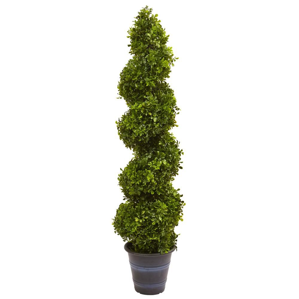 Nearly Natural Indoor and Outdoor 48 in. Boxwood Spiral Topiary with Planter 5475 - The Home Depot | The Home Depot