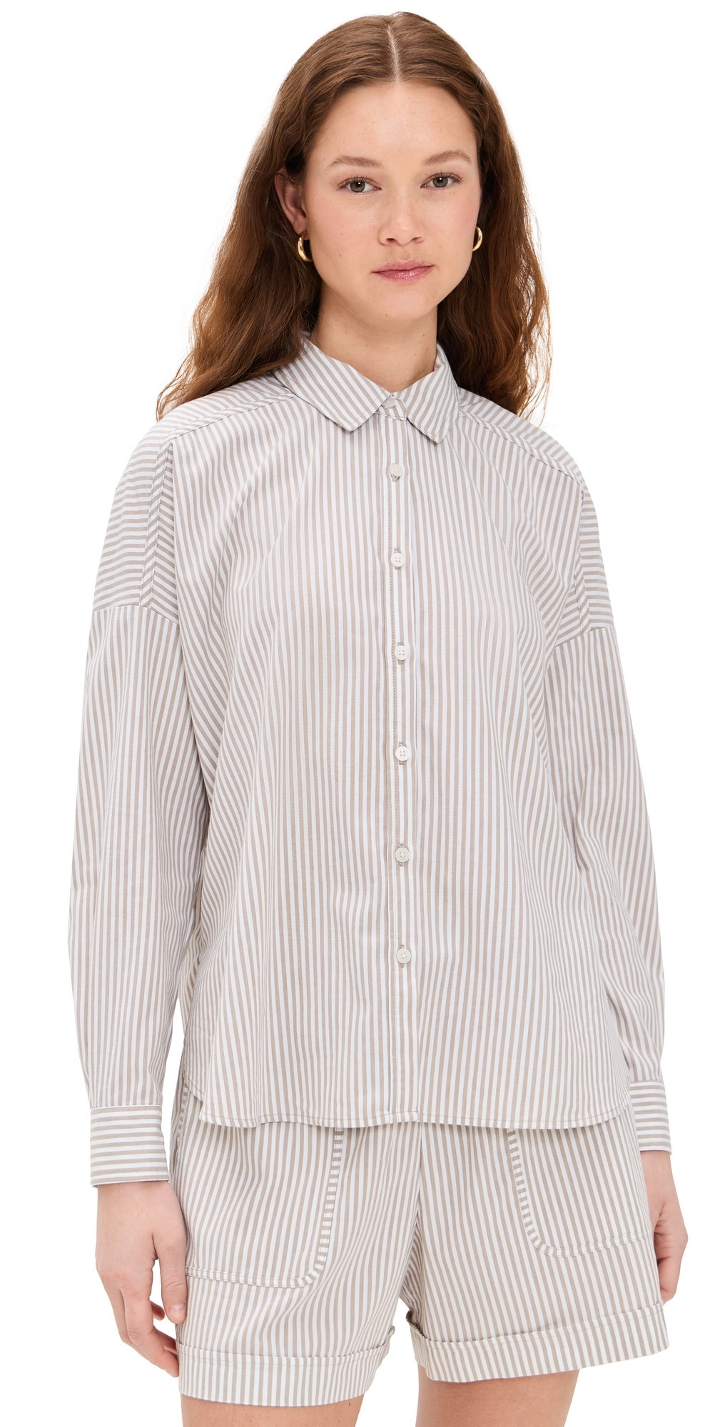 Splendid x Cella Jane Poplin Button Down Wood/White XL | Shopbop