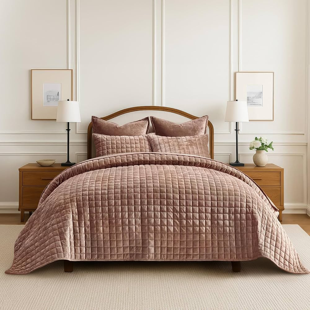 RECYCO Luxury Velvet Quilt Queen Size Bedding Set, Ultra Soft Velvet Comforter Set, Lightweight Q... | Amazon (US)