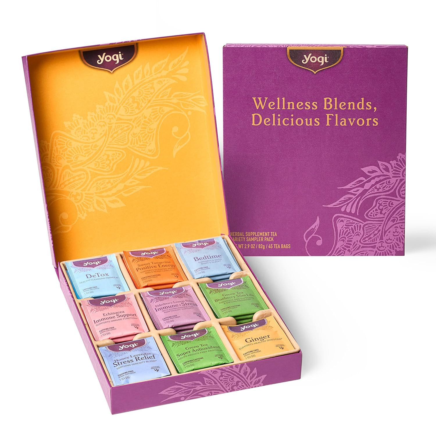 Yogi Organic Tea Sampler Gift Box (45 Tea Bags) – Assorted Delicious Wellness Teas – 9 Favori... | Amazon (US)