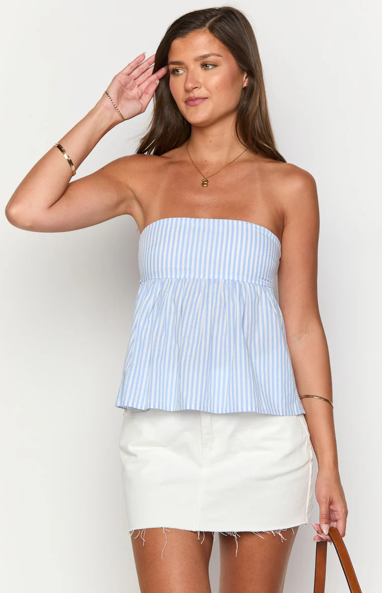 Klee Light Blue Strapless Tie Back Top | Beginning Boutique (AU)