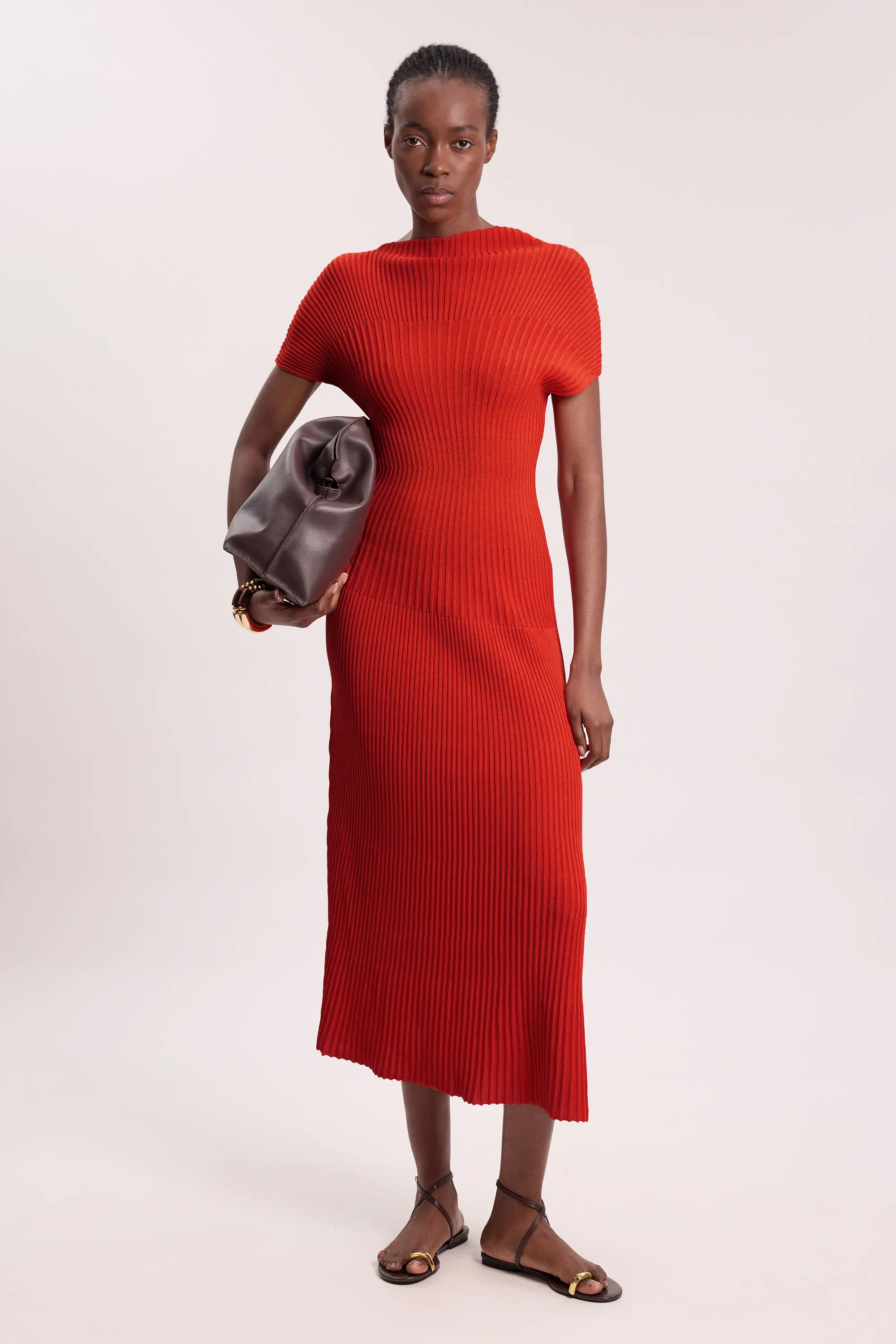 Red Stitch Detail Knit Midi Dress | Karen Millen | Karen Millen
