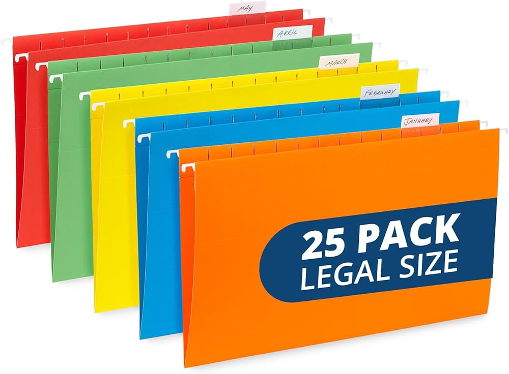 Amazon.com : Blue Summit Legal Size Hanging File Folders, 25 Reinforced Hanging Files in Assorted... | Amazon (US)