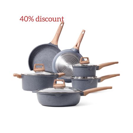 Eco-friendly Classic Granite – Non-stick Granite Material,SGS & EUROFIN approved, PFOS,PFOA free, our cookware ensures your daily cooking is always safer and healthier.
CAROTE 10-Piece Cookware Set Includes : 9.5 inch/11 inch Fry Pan+1.5QT Saucepan with Lid+2.4 QT Saucepan with Lid +5QT Casserole with Lid+4.5QT Saute Pan with Lid.Our favorite non stick pots and pans set meets all your need for every day cooking
Easy To Clean – Just wipe it with a paper towel or rinse it with water, Less CO2 emission and Less water wasted.Recommend hand wash the cookware as it is really easy to clean.
Suitable For All Stoves – Heats up quickly and evenly with extended bottom design. High magnetic conductive stainless steel base allows our nonstick cookware to work on all cooktops, including induction.
Service & Guarantee – Each CAROTE cookware passes strict multi inspection process.In case you received defect items caused by delivery, please don't hesitate to reach out, thanks. You will be guaranteed to get 100% refund or a new replacement.

#LTKGiftGuide #LTKhome #LTKsalealert