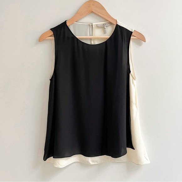 [halston heritage] 100% silk color block sleeveless blouse black ivory 2 | Poshmark