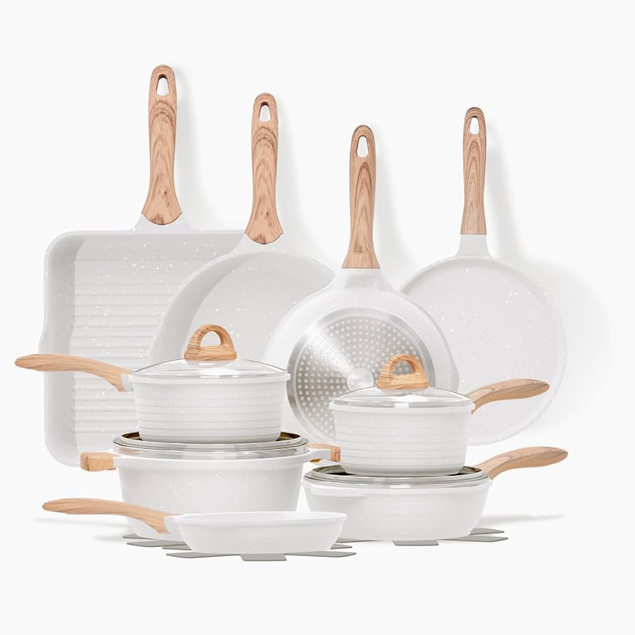 JEETEE 23pcs Pots and Pans Set Nonstick, White Granite Coating Cookware Sets for Kitchen, w/Fryin... | Amazon (US)