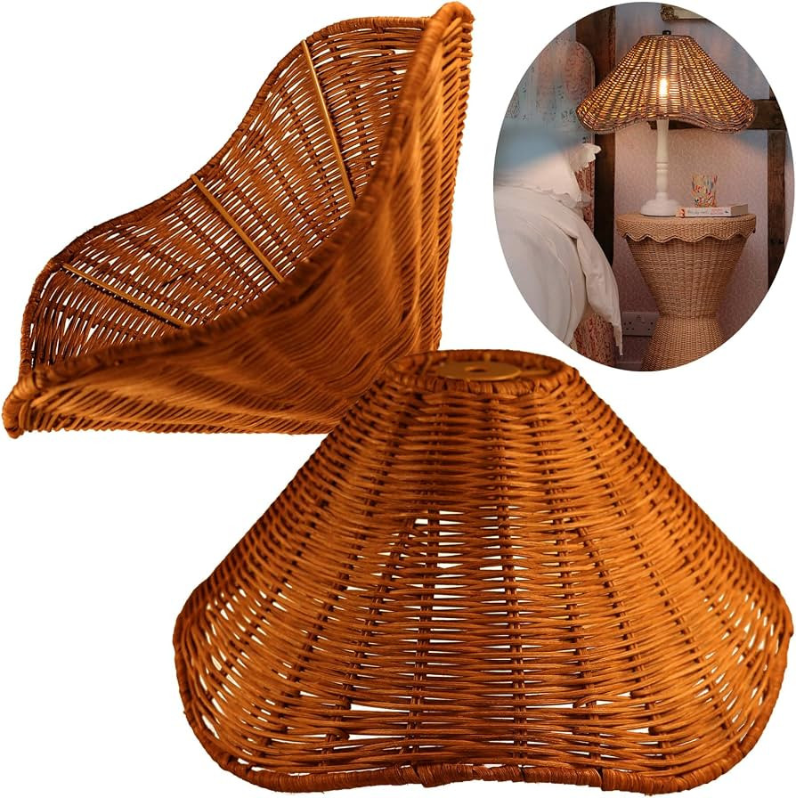 Wicker Boho Lampshades,Table Lamps Shades-2 pack,Hand Crafted Rattan Lamp Shades For Table Lamps ... | Amazon (US)