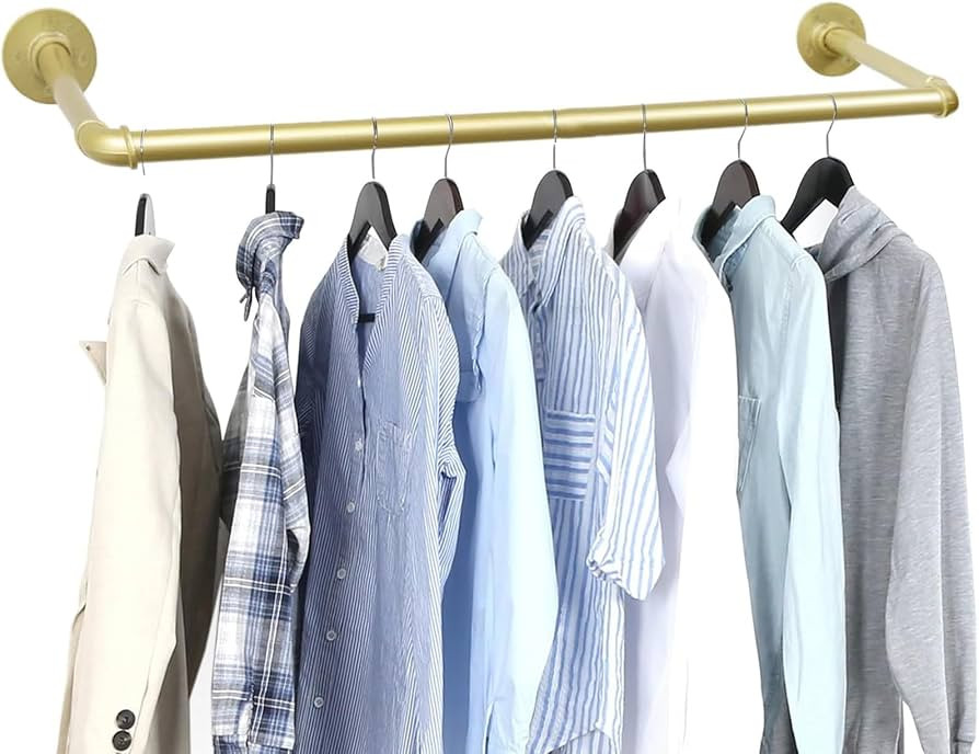 SKVLF Garment Rack Gold Wall Mounted Clothes Rack, Industrial Iron Pipe Garment Bar, Multi-Purpos... | Amazon (US)