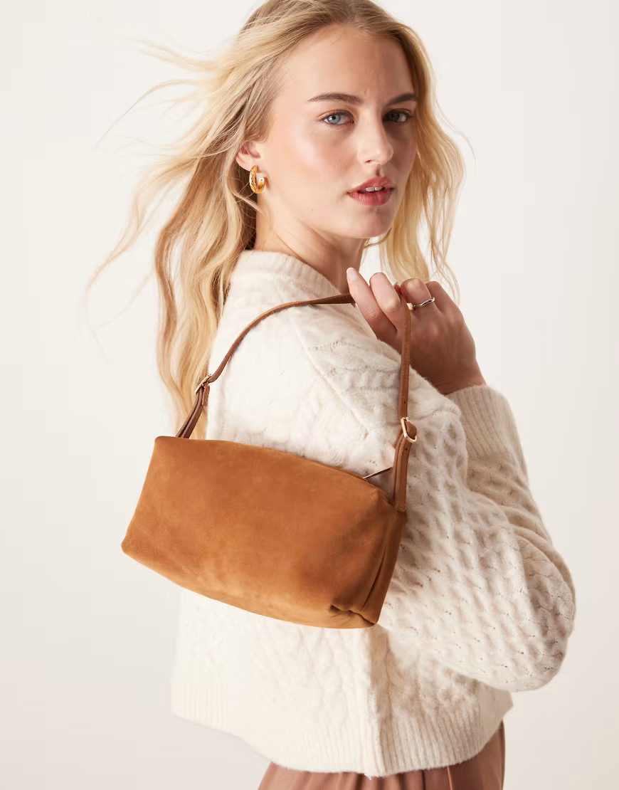 ASOS DESIGN suede buckle boxy shoulder bag in tan-Brown | ASOS (Global)