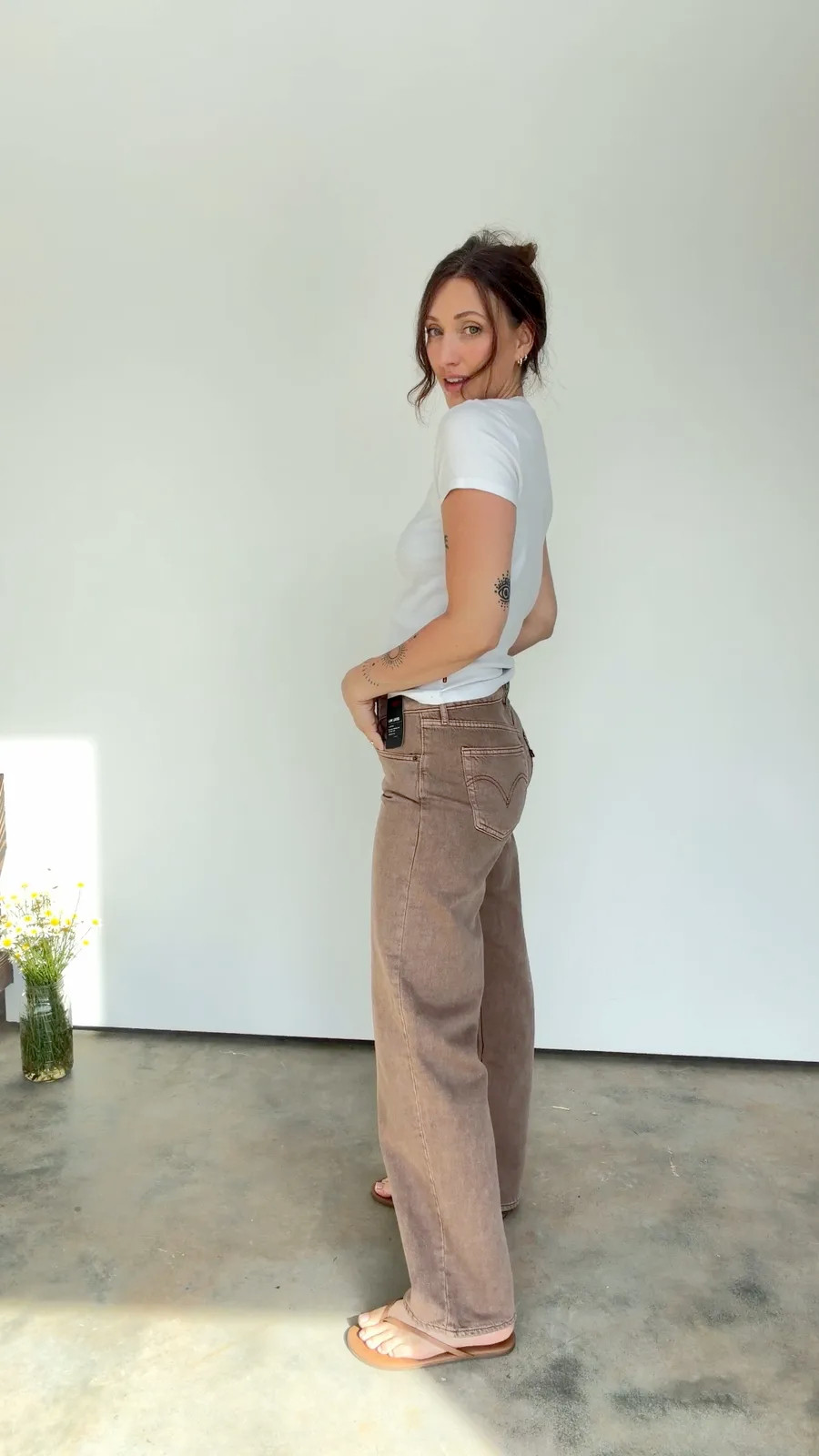 wearing the 27" in longer inseam. I have these jeans in a lighter wash too and really love how they fit 

 #LTKootd