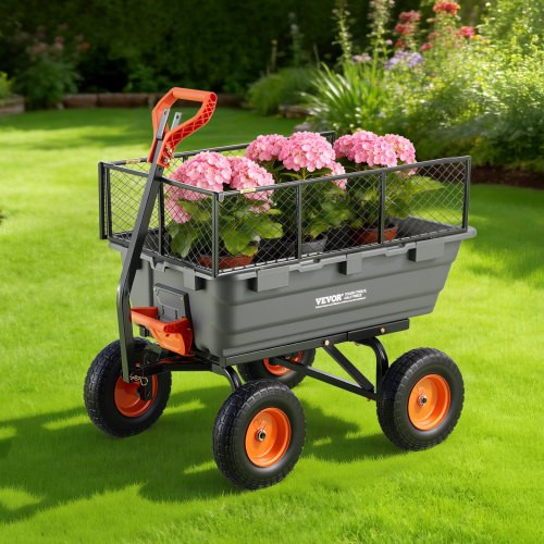 VEVOR Garden Dump Cart, 1200 lbs Poly Dump Cart, Garden Carts Dumps Wagon with Storage Fence, 2-i... | Vevor US