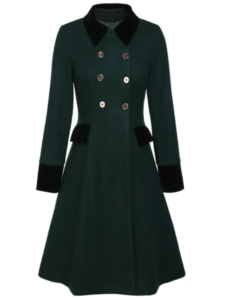 Dark Green 1940s Solid Button Coat | Retro Stage