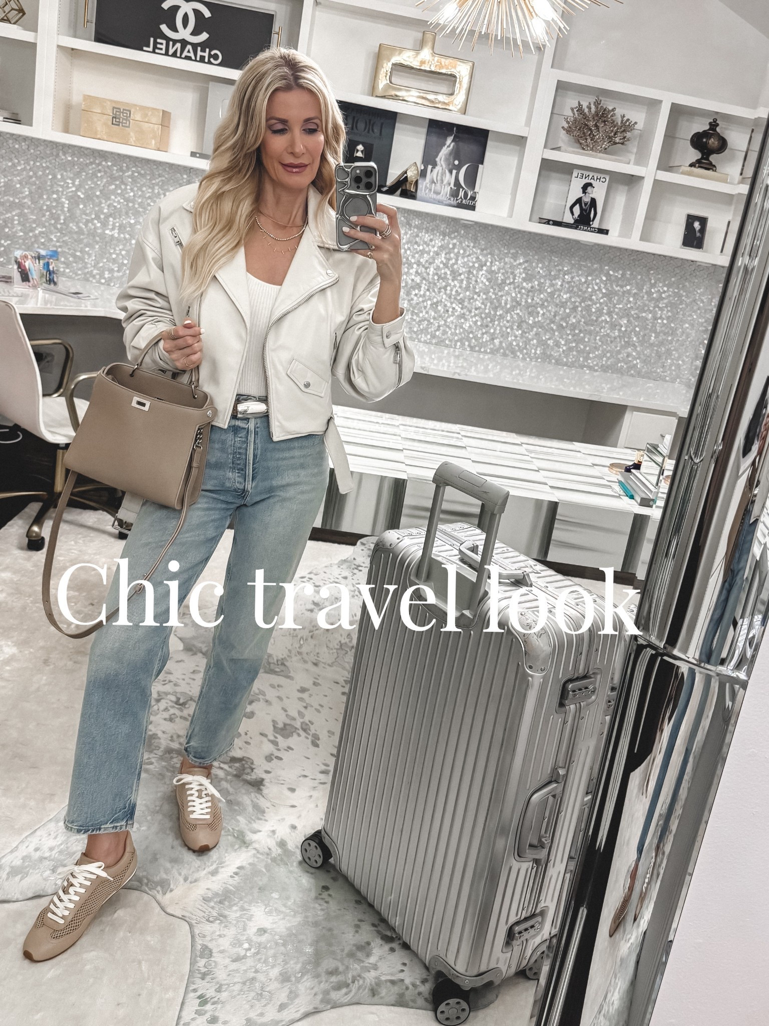 Chic travel look 🤍 This neutral outfit is the perfect mix of comfortable and polished with a flattering jacket, classic denim, and easy sneakers ✨
I’m wearing an XS in the jacket and a 24 in the jeans, both fit TTS 

 #LTKootd #LTKOver40 #LTKTravel