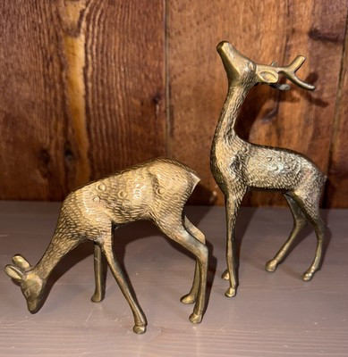 Vintage MCM Pair of Solid Brass Deer Figurines~Buck and Doe~Home Decor | eBay US