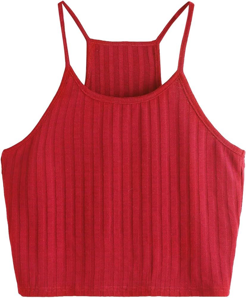 SheIn Women's Summer Basic Sexy Strappy Sleeveless Racerback Crop Top | Amazon (US)