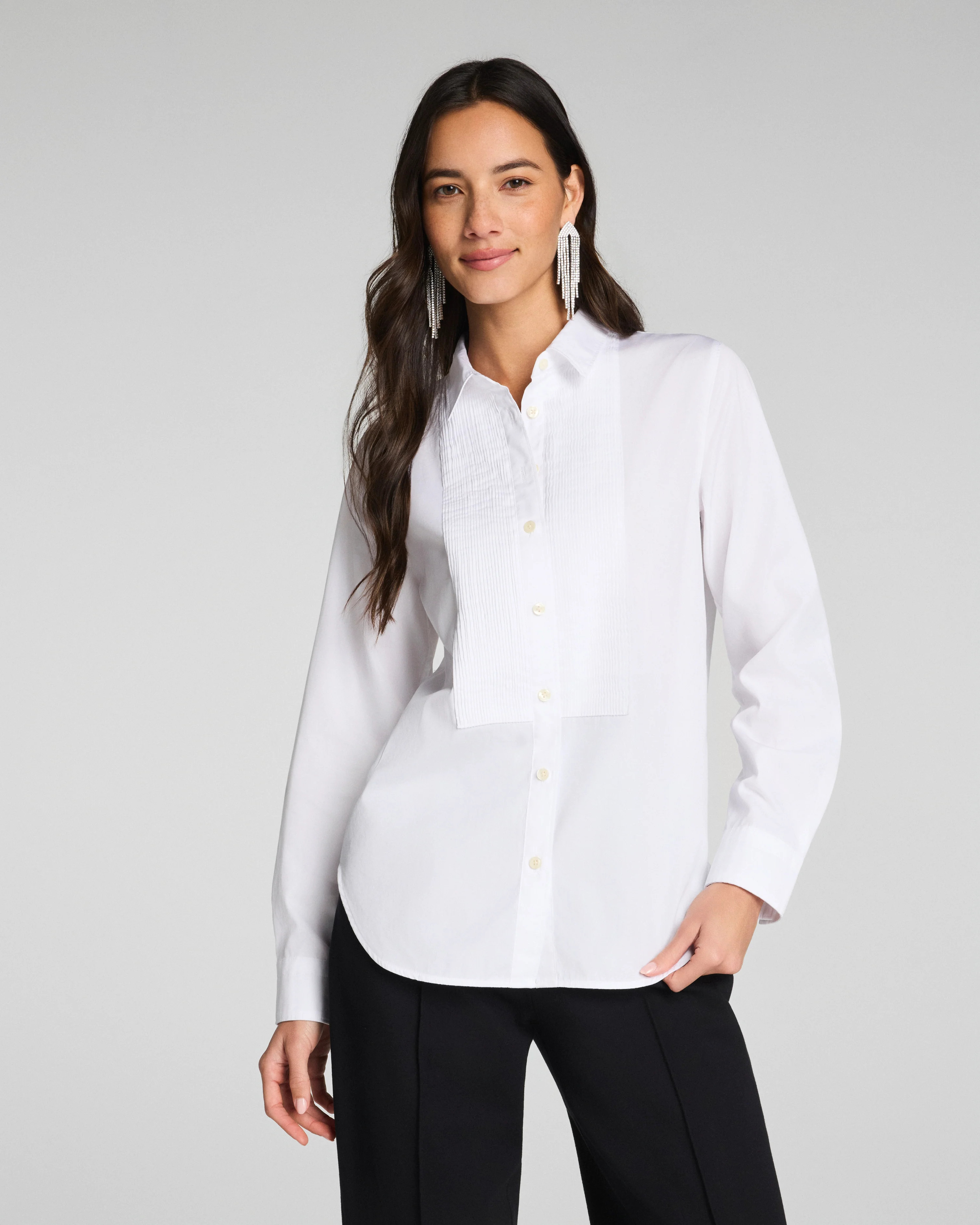 Button Up Shirt | Poplin Pintuck Tuxedo Style | SPANX | Spanx