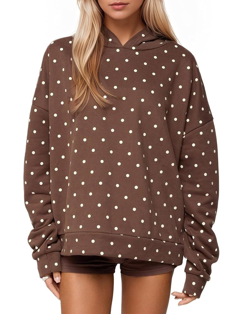 Womens Polka Dot Hoodie Oversized Fleece Long Sleeve Drop Shoulder Graphic Print Aesthetic Hooded... | Amazon (US)