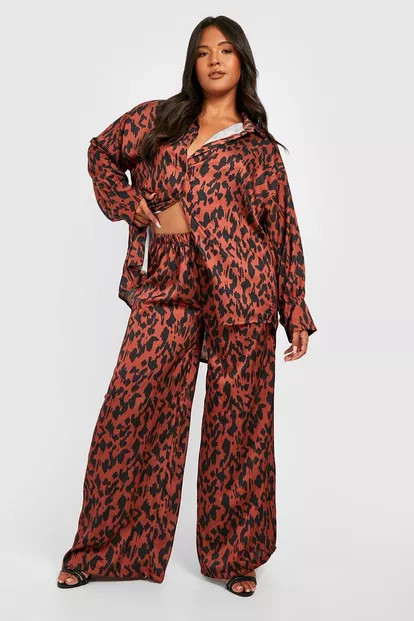 Plus Abstract Leopard Shirt & Pants Two-Piece | Boohoo.com (US & CA)