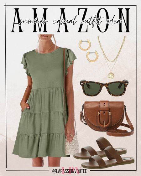 Embrace the summer breeze in style with Amazon's ensemble: a ruffle-sleeve flowy mini dress, hoop earrings, a necklace, shades, a crossbody bag, and comfy flat sandals for effortless elegance.

#LTKSeasonal #LTKstyletip #LTKfindsunder100
