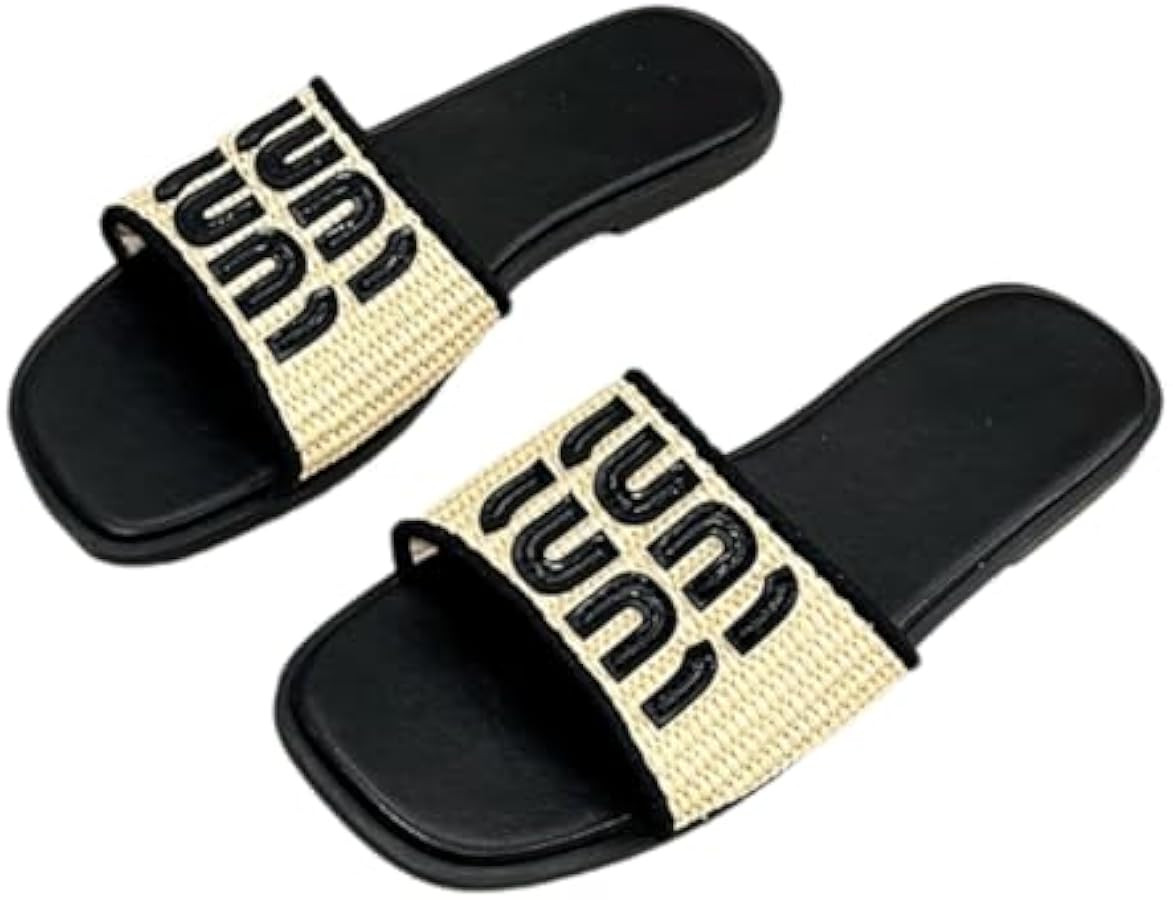 Women's Woven Slide Sandals, Casual Flat Open-Toe Slippers with Decorative Letters IUNI, Lightwei... | Amazon (US)