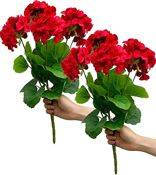 Mumiko 2PCS 18'' Artificial Geraniums Silk Flowers Plants Home Outdoor Decor Garden Tomato … | Amazon (US)