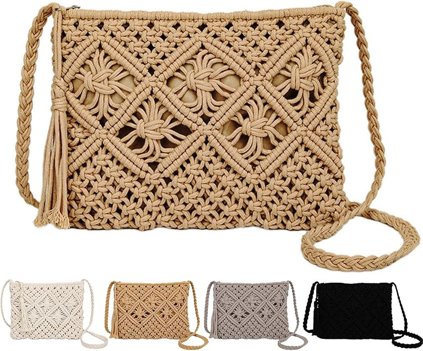 Peicees Crossbody Bag Purse For Women Bohemian Shoulder Bag Woven Crochet Purse For Summer Beach ... | Amazon (US)