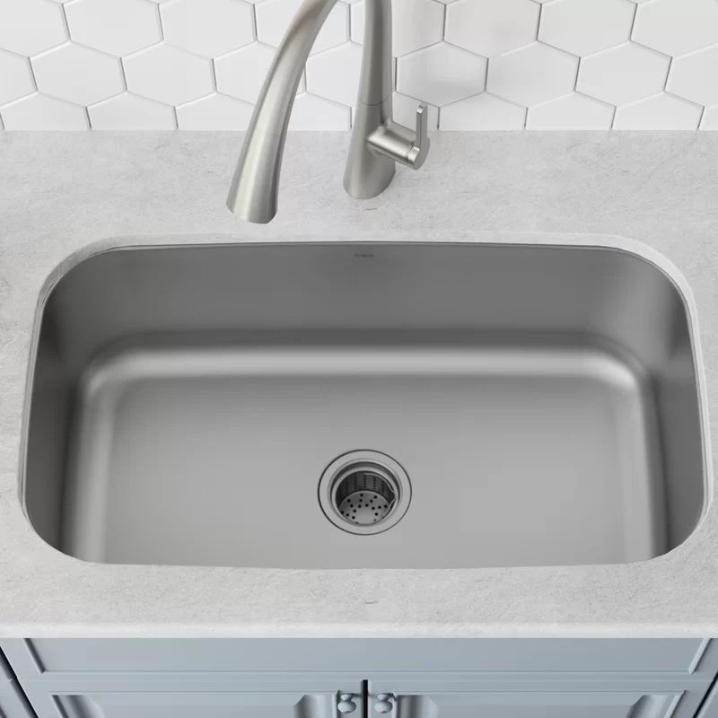 KBU14 KRAUS Premier 31 ½-inch L 16 Gauge Undermount Single Bowl Stainless Steel Kitchen Sink | Wayfair North America