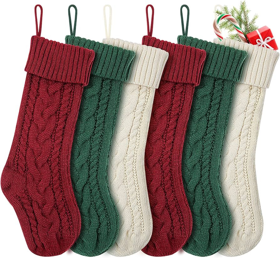Christmas Stockings, 6 Pack 18 Inches Knit Christmas Stockings Xmas Hanging Stockings for Family ... | Amazon (US)