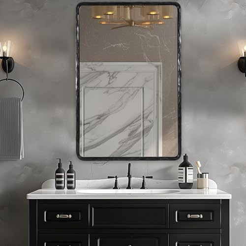ANDY STAR Hand-Forged Black Bathroom Mirrors for Wall, 24x36 Inch Vintage Solid Steel Metal Frame Bathroom Vanity Mirror, Antique Rounded Rectangle Wall Mirror, Hangs Horizontally or Vertically | Amazon (US)
