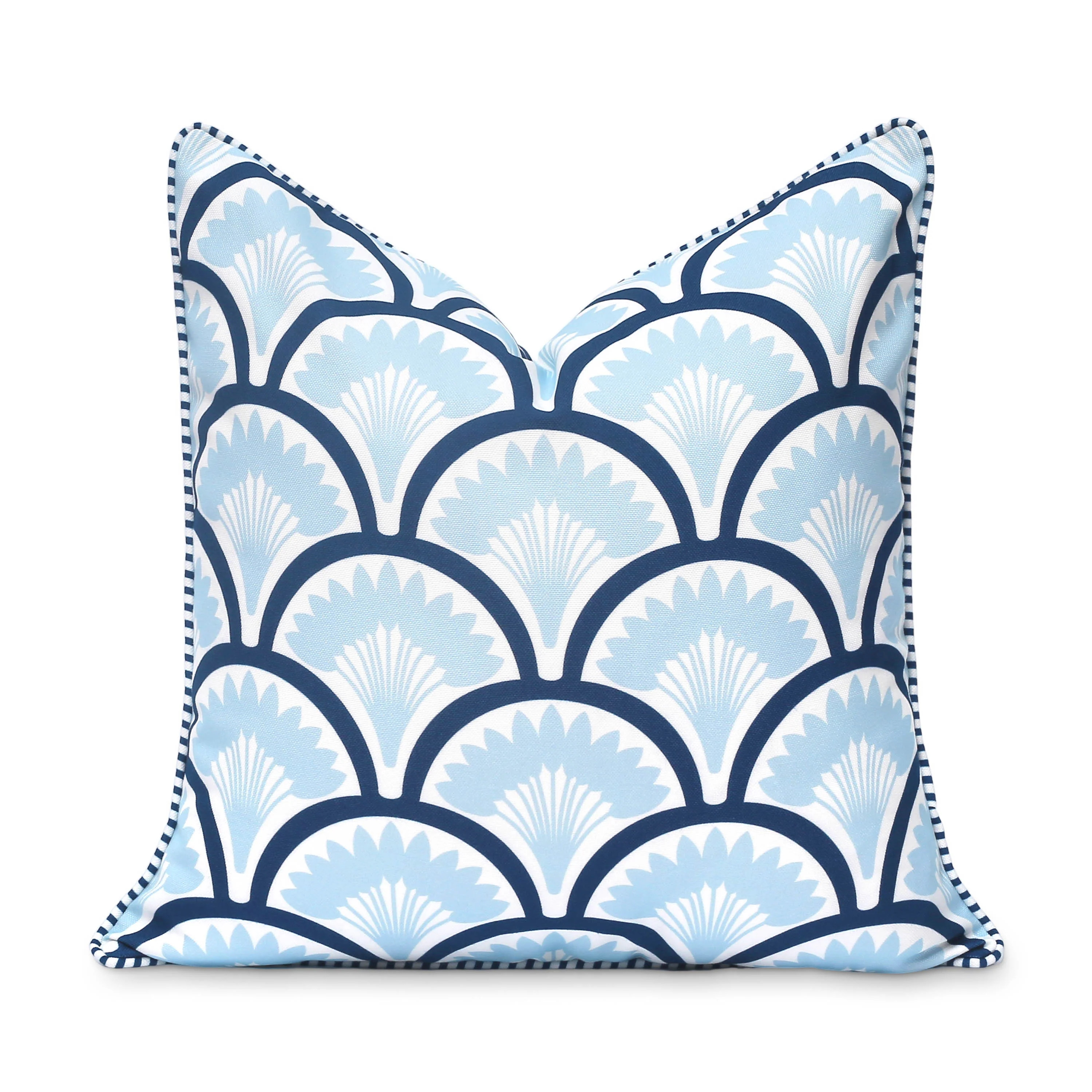 Coastal Indoor Outdoor Throw Pillow Cover Only, Tropical Ravenala Palm Tree, Baby Blue Navy, 20 | Hofdeco