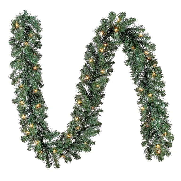Napa Pre-Lit Warm White LED Artificial Christmas Garland, Green, 9', by Holiday Time | Walmart (US)