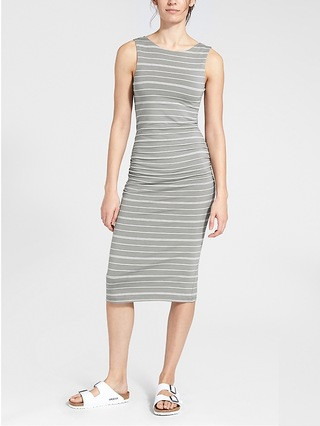 Athleta Womens Comeback Tank Midi Dress Light Asphalt/White Stripe Size XL | Athleta