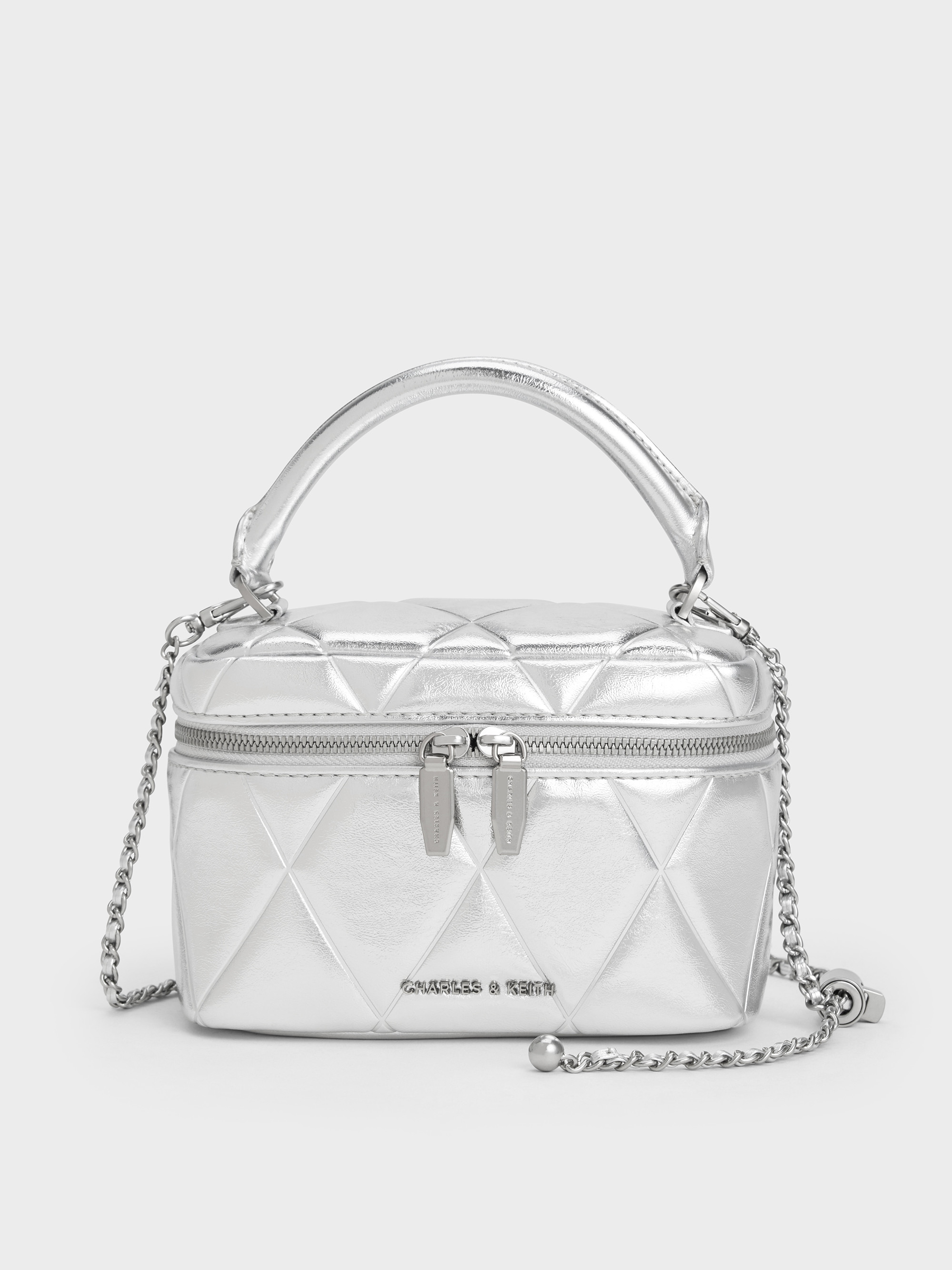 Arwen Metallic Quilted Top Handle Vanity Bag
    
         - Silver | Charles & Keith UK