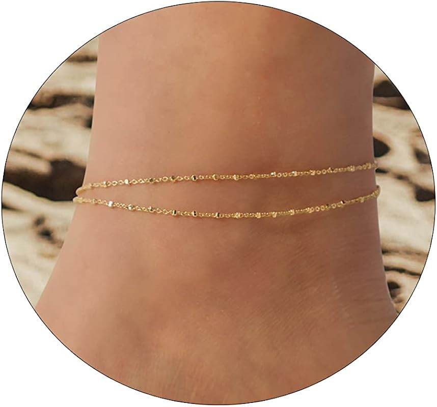 ASCOMY Ankle Bracelets for Women 14K Gold Plated Anklet for Women Silver Layered Shining Tennis A... | Amazon (US)