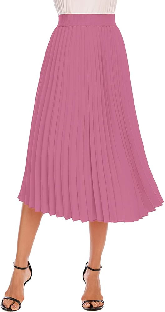 DRESSTELLS Pleated Midi Skirts for Women Midi Length High Waist A-Line Skirt | Amazon (US)