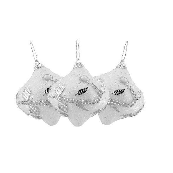 Northlight 3ct Silver and White Beaded Onion Shatterproof Christmas Ornaments 3 | Target