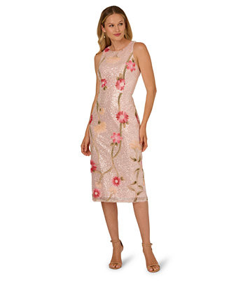 Women's Sequin Detail Floral Column Sleeveless Dress | Macy's