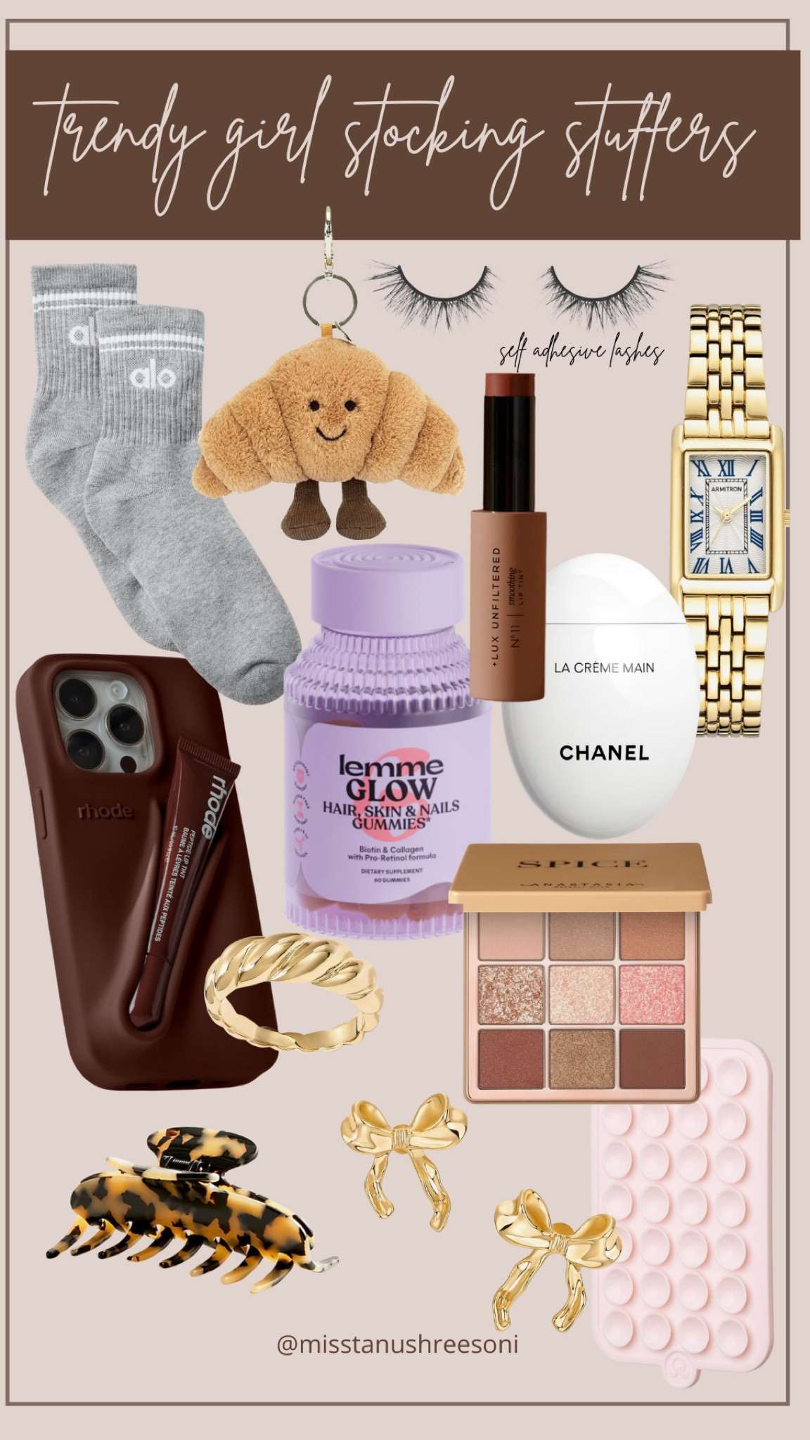 Trendy Girl Stocking Stuffers 🥐💄🧴✨
All of these are such cute stocking stuffers that are thoughtful and will make anyone smile this holiday season 😍



Croissant jellycat keychain, croissant ring, amazon jewelry, lux unfiltered, Sivan, chanel hand cream, chic stocking stuffers, luxe gifts, gold watch, square watch, bow earrings, bow, rhode case, lip tint, Alo, octobuddy, stocking stuffers, for her, gift guide, women’s gift guide

#LTKSeasonal #LTKHoliday #LTKGiftGuide