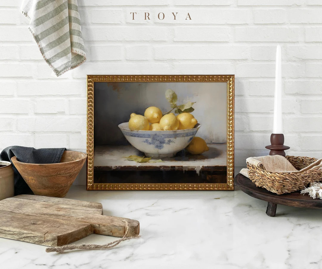 Framed Vintage Wall Art, Vintage Lemon Print, Still Life Kitchen Painting, Wall Hanging, Farmhous... | Etsy (US)